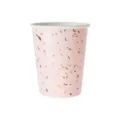 Pink paper cups with rose gold confetti pattern, disposable party cups for birthday and events. - Rose Gold Polka Dot Paper Cup / 8 Pieces/Pack (270ml) / Pink