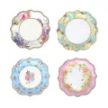 Bunte Blumen Pappteller Set, gewellter Rand Party Geschirr für Geburtstag Feier Stil 4 - 22cm Teller / Mehrfarbig Gemischt