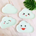 Disposable paper plates cute cloud party tableware gold foil birthday cake plates set for kids - 8 Pcs White Cloud Plates with Green Smiley Face