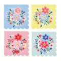 Frühlingsblumen Party Pappteller Set mit welligen Bogenkanten bunte Pastell Geschirr Variante - 25cm Serviette / Mehrfarbig Gemischt