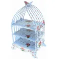 Blue 3-Tier Paper Birdcage Cupcake Stand with Rose Pattern for Birthday Parties - Blue Polka Dot Cake Stand / Blue