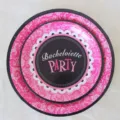 Pink party paper plates set with black lace design, perfect for bachelorette birthdays. - 8-Pack of 7" 18cm Paper Plates