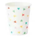 Disposable paper cups with colorful triangle patterns, perfect for party tableware events. - 12 Pcs 270ml Paper Cups with Colorful Triangles
