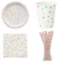 Colorful Triangle Party Tableware Set Disposable Paper Plates Cups Napkins and Straws - Colorful Triangle Set (Large Plates Cups Napkins Straws)