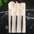 Einweg Plastik Besteck Set 20cm Weiß mit Schwarzem Griff Messer Gabel Löffel Party - Messer Gabel Löffel Set / Je 1 Stück