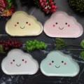 Cute cloud disposable paper plates with smiling face and gold rim for kids birthday party 4pcs - 8 Pcs White Cloud Plates with Small Eyes Mixed Colors