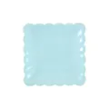 Assiette en carton jetable carrée bleu clair avec bord festonné et motif floral pour fête. - Lot de 8 / Bleu
