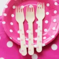 Pink polka dot wooden forks set for birthday party table decoration tableware supplies - Fork