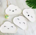 Disposable cloud paper plates cute cartoon face gold foil party tableware for kids birthday cake - 8 Pcs Excited White Cloud Plate Set