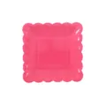Assiette jetable carrée rose avec bord festonné pour fête, anniversaire et gâteau. - Lot de 8 / Rose rouge
