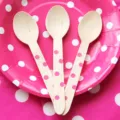 Pink polka dot wooden spoons set, cute party tableware for birthday parties and celebrations. - Spoon
