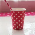 Pink polka dot paper cup with matching straw for birthday party tableware table decoration. - Paper Cup