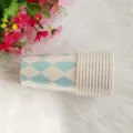 Detailed view of disposable paper cups with blue diamond pattern for party tabletop decor. - Paper Cup / 12 Pieces (270ml) / Blue
