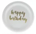 Weißer Pappteller mit goldenem Happy Birthday Text für Party Feiern und Geburtstage. - Goldfolienbeschriftung / 7 Zoll 8er-Pack