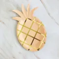 Goldfolie Ananas Pappteller Detailansicht, elegantes Einweggeschirr für Partydekoration. - Langes Blatt Ananas Teller / 8 Stück Packung / Hellrosa