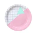 Einweg Pappteller für Party Geburtstag Hochzeit Kuchen Dessert mit geometrischem Muster. - Heißfolienprägung Rosa Gitter / 9 Zoll 8er-Pack