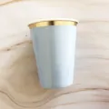 Light blue disposable paper cup with elegant gold foil rim for parties, events and daily use. - 8 Pieces/Pack / Blue