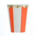 Orange and white striped disposable paper cup with gold foil top, 270ml party tableware. - 270ML / Orange