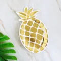 Goldfolie Ananas Pappteller Partygeschirr Einweg gelber Obstteller dekoratives Geschirr - Runder Kopf Ananas Teller / 8 Stück/Packung / Goldprägung