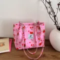 Bolso tote rosa con estampado de fresas y correa de cadena gran capacidad bolso casual verano. - Rosa