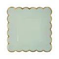 Mint green square paper plate with gold scalloped edge for party tableware and birthday cake. - Mint Green / 8 Pcs 7 Inch / Green