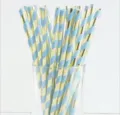 Blau gold gestreifte Papierstrohhalme einweg umweltfreundliche Trinkhalme fuer Party Kaffee - 25 Stück 19,7 cm Papier-Trinkhalme mit blauen Goldstreifen