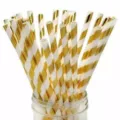 Gold white striped paper straws eco-friendly drinking straws for party wedding cafe 100pcs - Gold Stamping Striped Straw