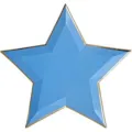 Detaillierte Nahaufnahme eines hellblauen sternförmigen Papptellers mit eleganter Goldkante. - 8er Set / Dunkelblau mit Goldrand