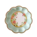 Vintage floral paper plates 17.5cm decorative disposable plates for wedding party table decor. - Green Scalloped Edge / 8 Pieces/Pack 17.5cm / Green
