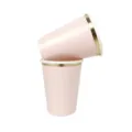 Gobelets en carton jetables rose uni avec bordure dorée pour fêtes et pique-niques. - Lot de 8 / Rose Clair