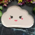 Cute cloud paper plate with silver foil rim, pink kids birthday party disposable tableware - 8 Pieces/Pack / Pink Bean-Eye Cloud