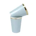 Gobelets en carton jetables bleu clair bord or 270ml double paroi tasse de fête - Lot de 8 / Bleu