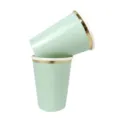 Gobelets en papier jetables vert menthe avec bordure dorée 270ml pour fêtes et café. - Lot de 8 / Vert