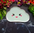 Cute cloud shape paper plate with gold foil rim, perfect for kids birthday party and celebration. - 8 Pieces/Pack / Mint Green Bean-Eye Cloud