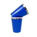 Gobelet jetable bleu avec bord doré, double paroi 270ml idéal pour fêtes et boissons. - Lot de 8 / Bleu saphir