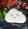 Cute cloud shaped paper plate with gold foil edge, cartoon party disposable cake tableware. - 8 Pieces/Pack / Mint Green Small-Eye Cloud