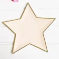 Rosa Sternteller aus Papier mit Goldrand, Einweggeschirr fuer Kindergeburtstagsfeier. - 8er Set / Hellrosa mit Goldrand