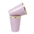Gobelet en papier jetable rose bordure or 270ml double paroi cafe boisson froide - Lot de 8 / Violet