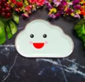 Cute cloud paper plate with gold foil rim and happy face, ideal for kids birthday party supplies. - 8 Pieces/Pack / Mint Green Red-Lip Cloud