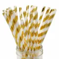 Gold und weiss gestreifte Papiersrohrhalme Trinkhalme umweltfreundliche Party Geschirr Set - Gestreifte Papierstrohhalme / 25 Stück/Packung