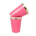 Gobelet en papier jetable rose avec bordure en or, tasse de fête unie double couche 270ml - Lot de 8 / Rose rouge