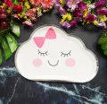 Cute cartoon cloud paper plate with pink bow bronzing rim for kids birthday party celebration - 8 Pieces/Pack / Shy Cloud No. 1