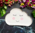 Cute cloud paper plate with silver foil rim and sleeping face pattern for children party decor. - 8 Pieces/Pack / Shy Cloud No. 2