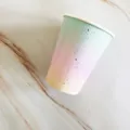Einweg Pappbecher Farbverlauf Goldfolie Pünktchen Party Geschirr feierliche Trinkbecher - Regenbogen Pappbecher / 8 Stk 270ml
