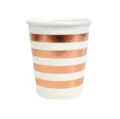 Einmal-Pappbecher mit roségoldenen Folienstreifen für Partys, Geburtstage und Feiern geeignet. - Doppelschichtiger Papierbecher / 270ml 8er-Pack / Roségold Horizontal Gestreift
