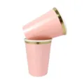 Gobelets en carton jetables rose avec bord doré, design double paroi pour fête 270ml. - Lot de 8 / Rose foncé
