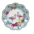 Retro flamingo floral paper plate 17.5cm disposable tableware for party wedding decor items. - Blue Border Flamingo / 8 Pieces/Pack 17.5cm / Blue