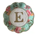 Vintage floral paper plate with letter E design, 17.5cm disposable party tableware. - Lace Letter E / 8 Pieces/Pack 17.5cm / Multicolor