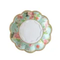 Vintage Floral Paper Plate 17.5cm Scalloped Gold Edge Disposable Party Tableware Item - Green Scalloped Edge / 8 Pieces/Pack 17.5cm / Green