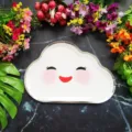 Cute cloud paper plate with gold foil rim for kids birthday party and celebration tablescape. - 8 Pieces/Pack / Smiling Cloud No. 2